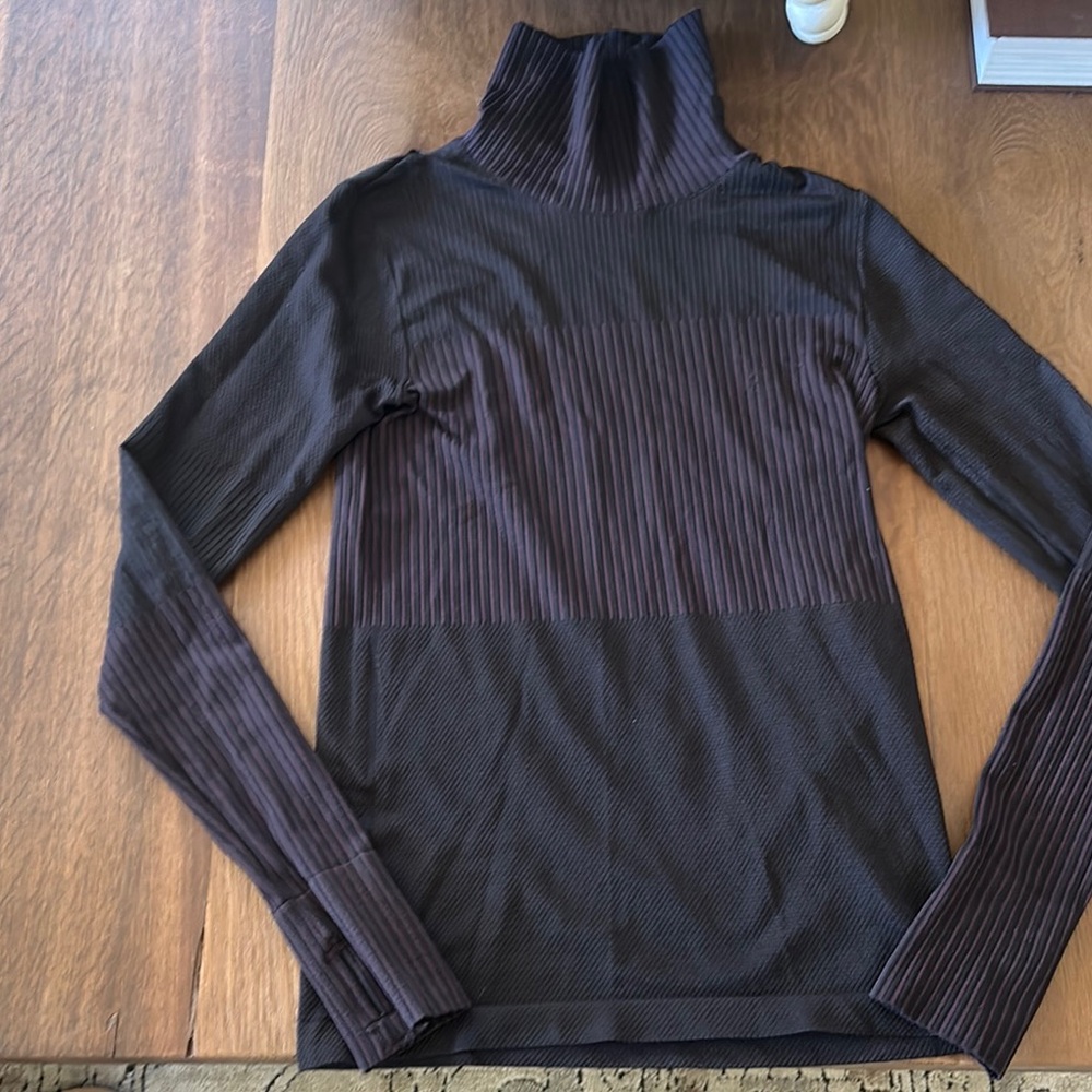 Athleta Black Turtleneck Sweater with Ribbed Texture